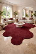 RugverseCreations Hand-Tufted Wool Area Rug Burgundy Amoeba Shape