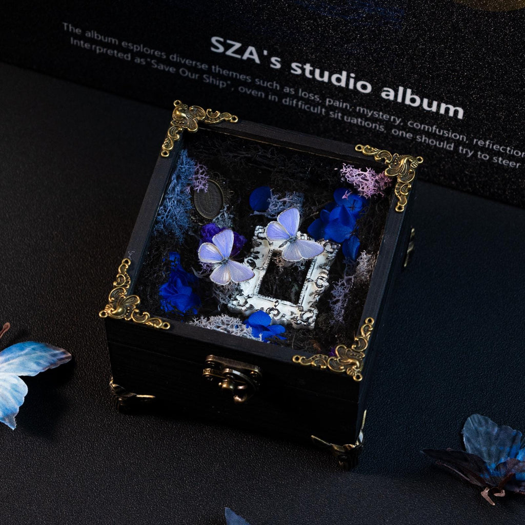 Oryeia Handcrafted Butterfly Music Box Preserved Flowers Gothic Style