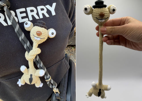 CrochetRecipe Handmade Long Neck Bag Charm Keychain 12in Cotton Sloth