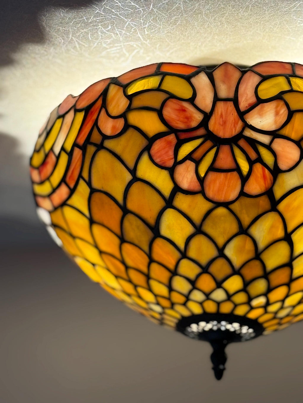 U2Antique Floral Dragonfly Tiffany Flush Mount Ceiling Lamp 14in