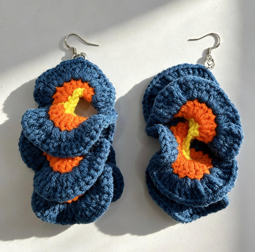 CrochetRecipe Handmade Crochet Dangle Statement Earrings Colorful Flower Star Evil Eye