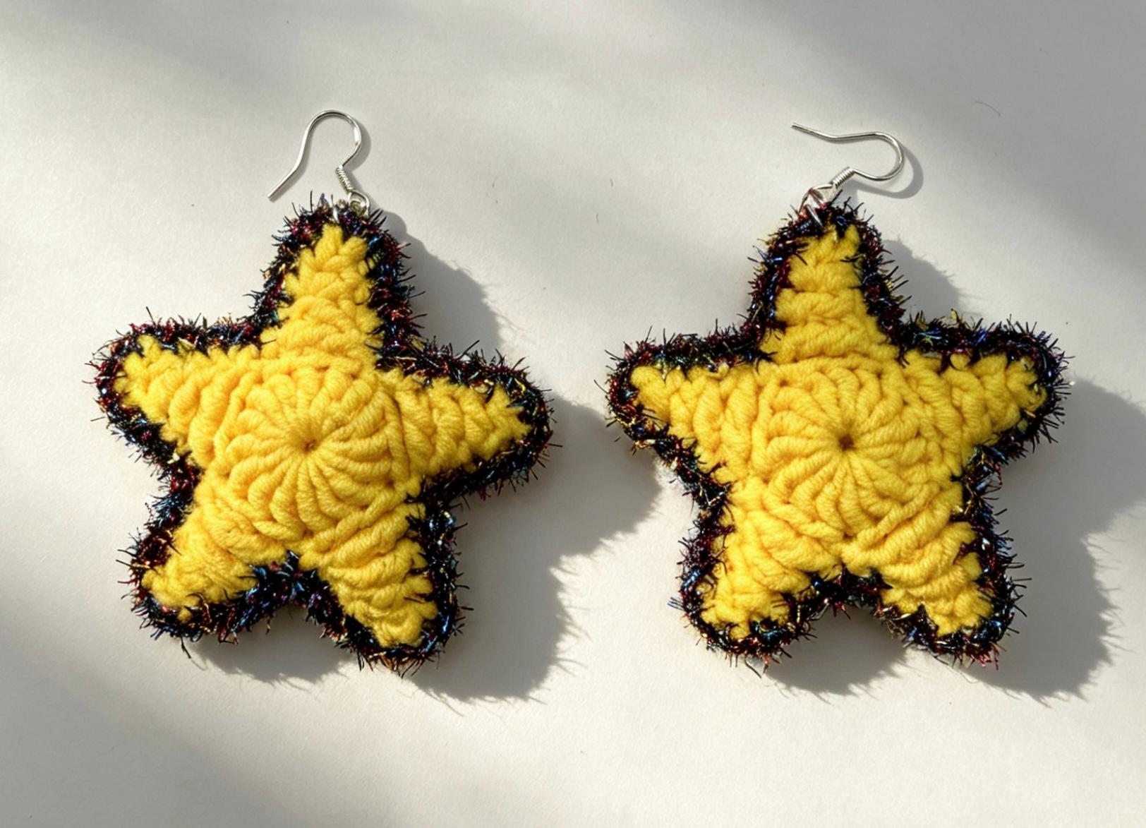 CrochetRecipe Handmade Crochet Dangle Statement Earrings Colorful Flower Star Evil Eye