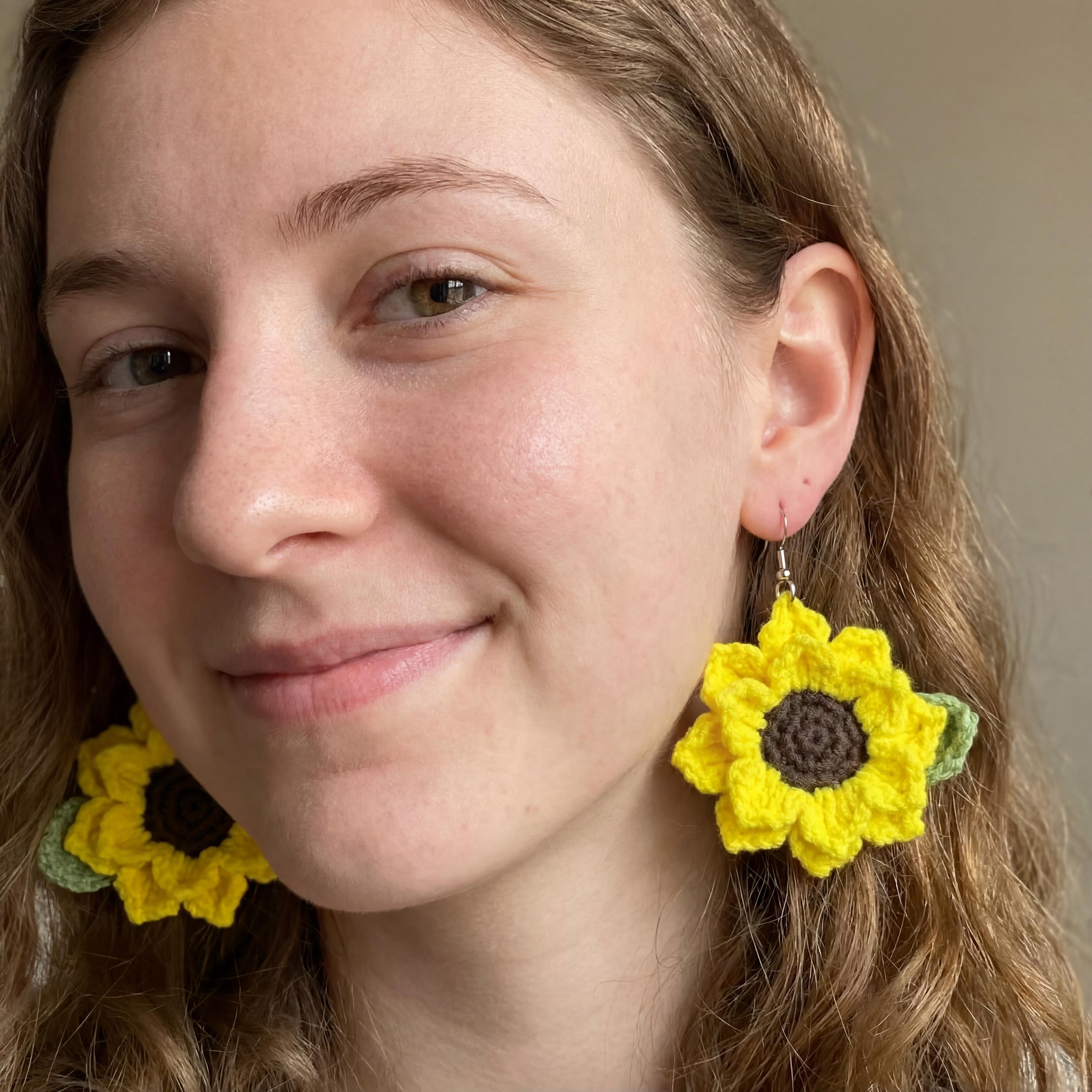 CrochetRecipe Handmade Crochet Dangle Statement Earrings Colorful Flower Star Evil Eye
