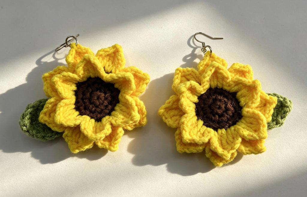 CrochetRecipe Handmade Crochet Dangle Statement Earrings Colorful Flower Star Evil Eye