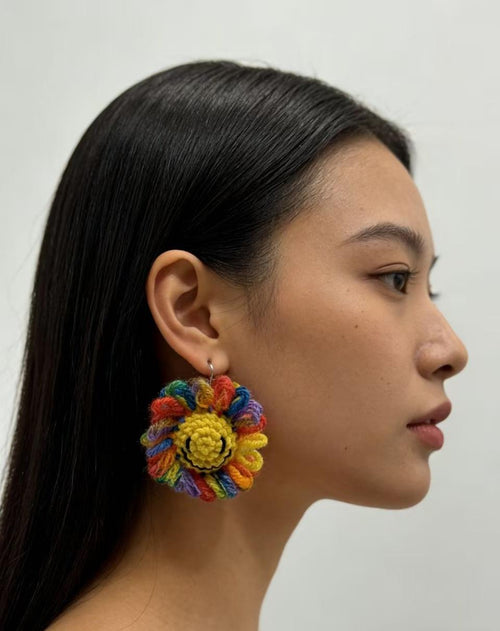 CrochetRecipe Handmade Crochet Dangle Statement Earrings Colorful Flower Star Evil Eye