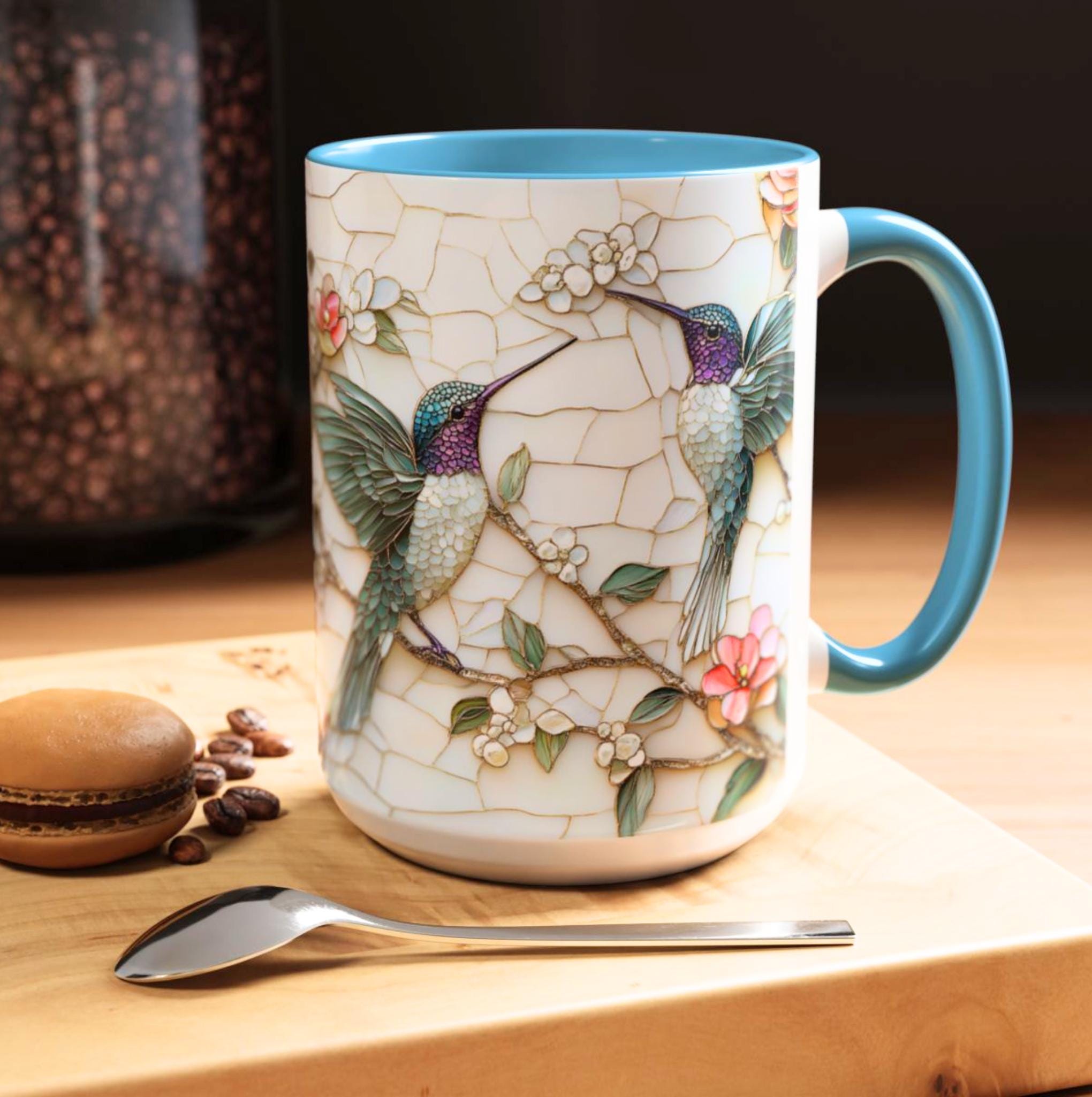 LELORESTORE Floral Hummingbird Stained Glass Style Ceramic Coffee Mug