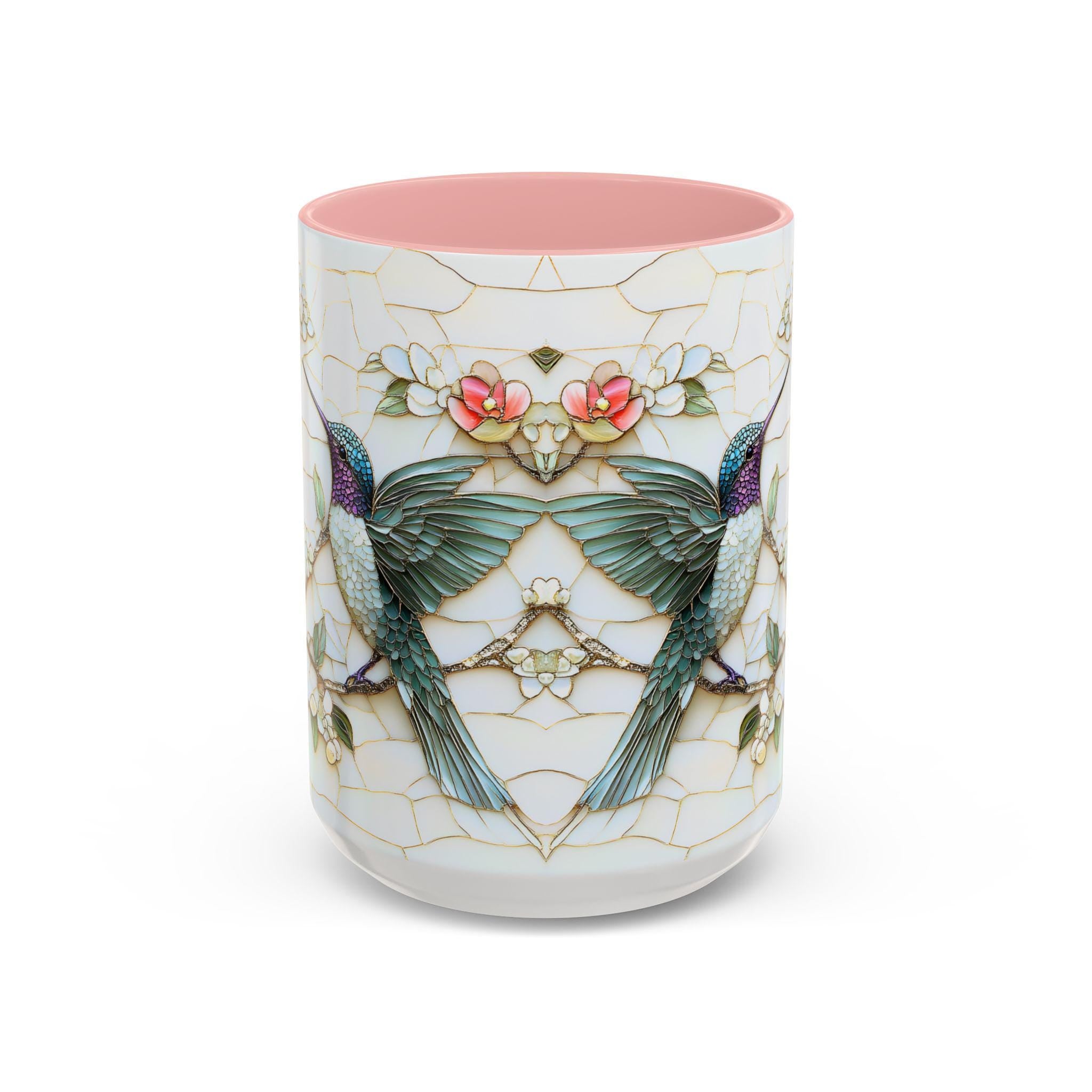 LELORESTORE Floral Hummingbird Stained Glass Style Ceramic Coffee Mug