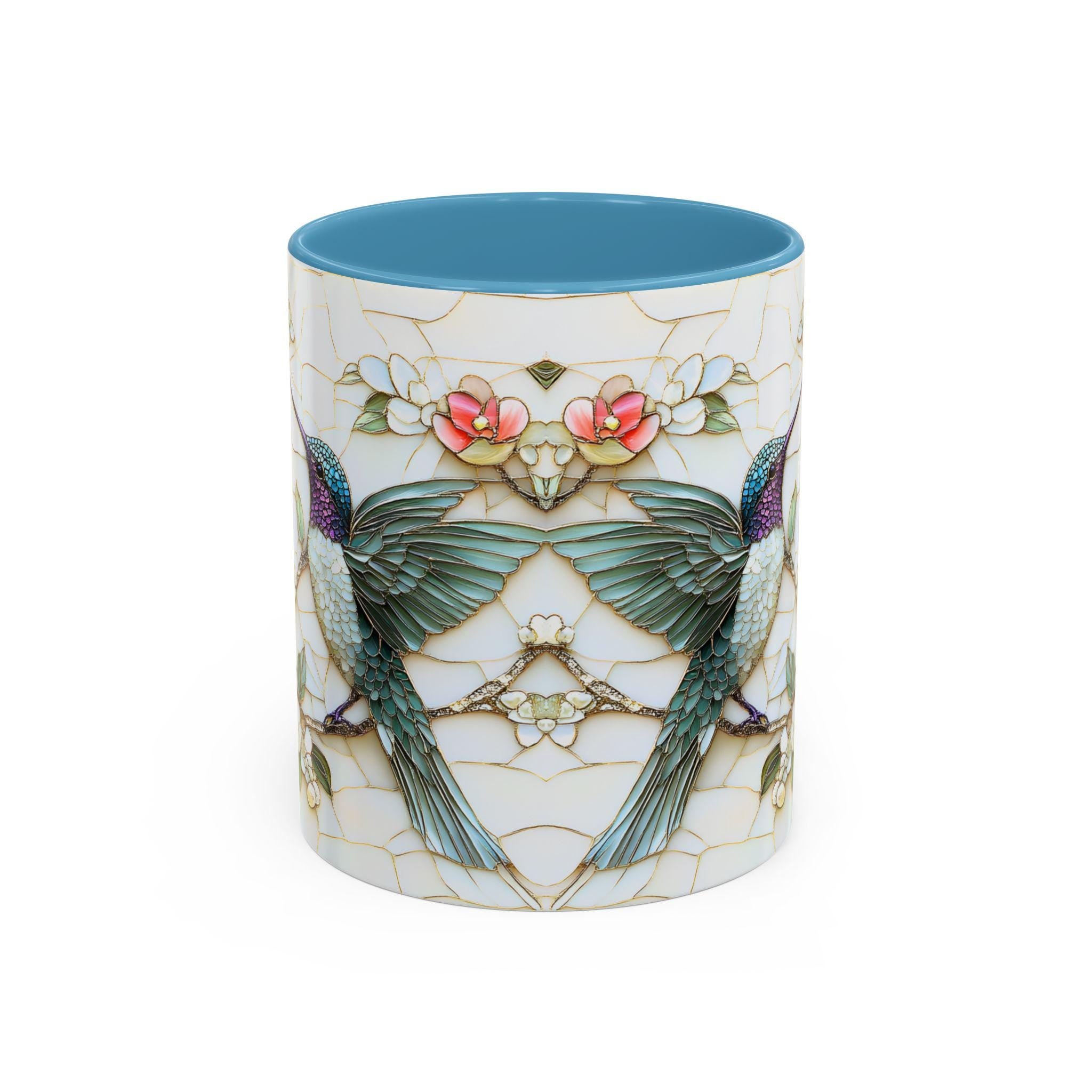 LELORESTORE Floral Hummingbird Stained Glass Style Ceramic Coffee Mug