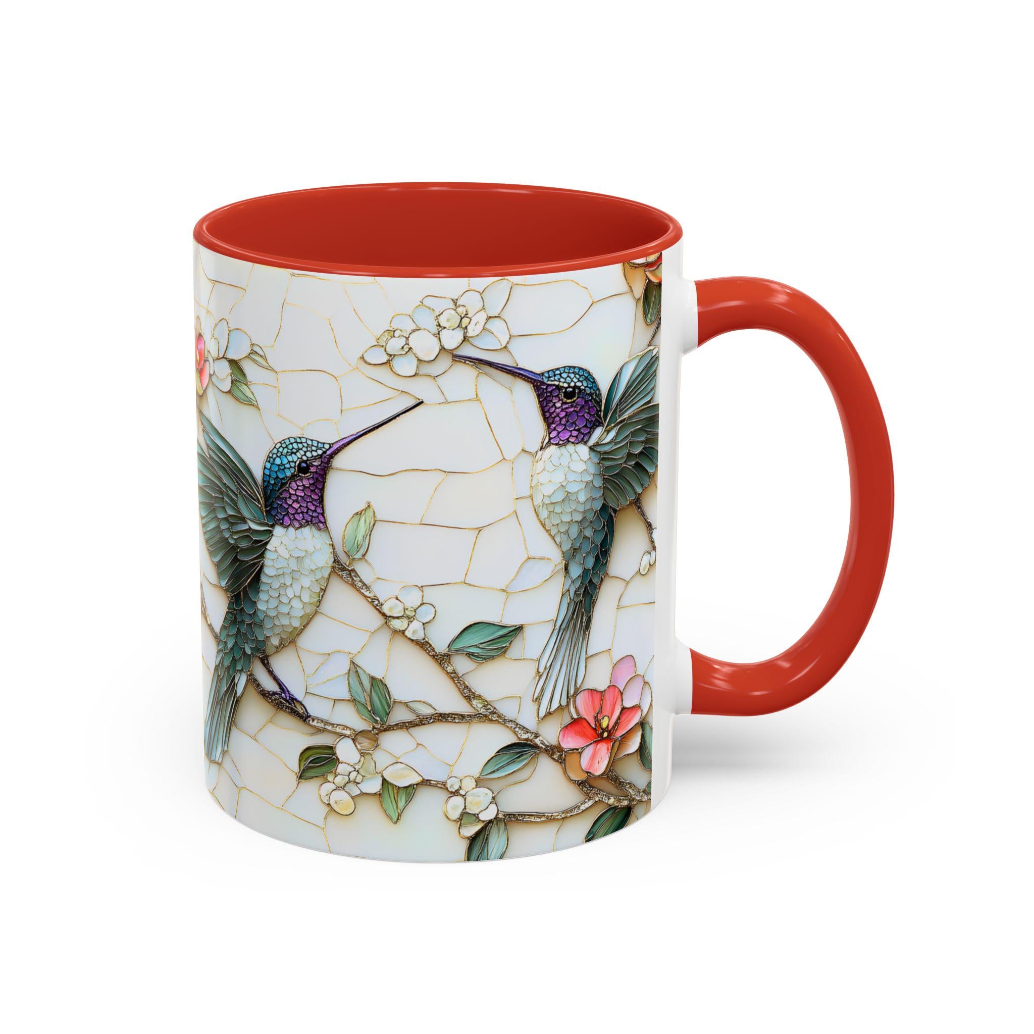 LELORESTORE Floral Hummingbird Stained Glass Style Ceramic Coffee Mug