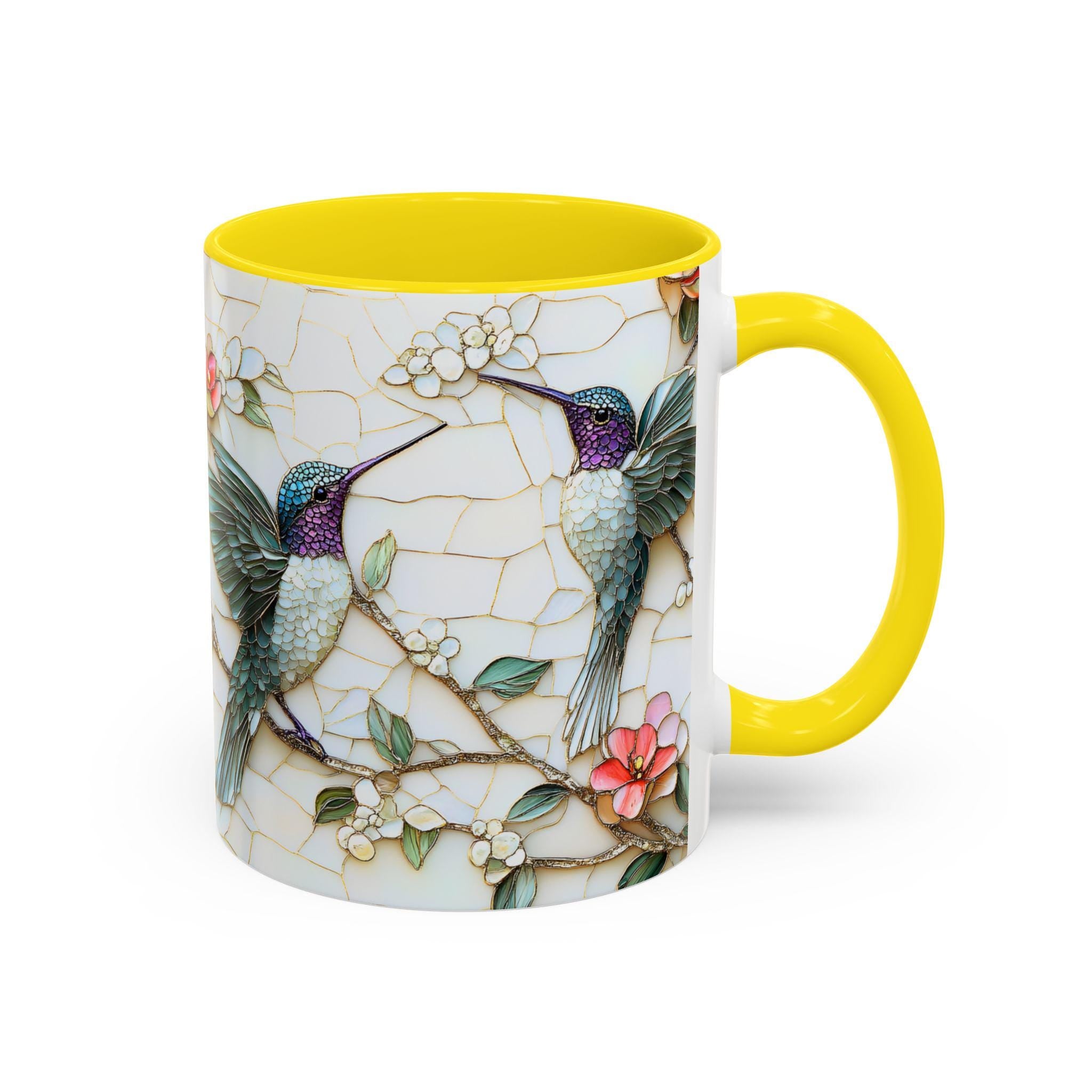 LELORESTORE Floral Hummingbird Stained Glass Style Ceramic Coffee Mug