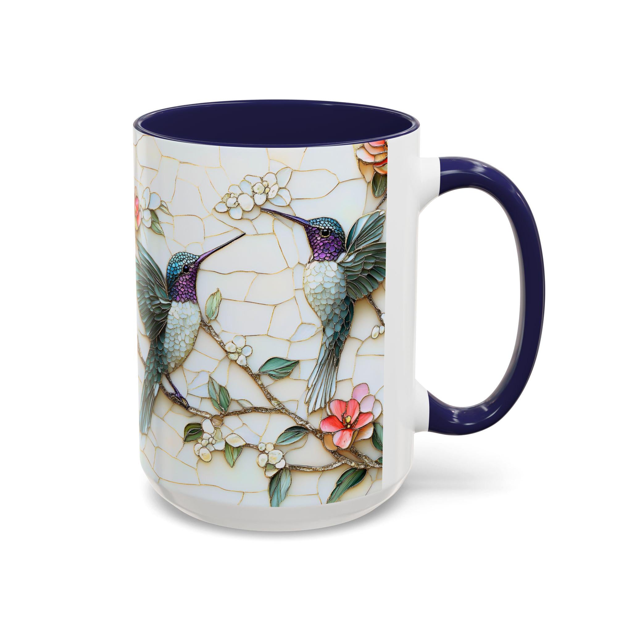 LELORESTORE Floral Hummingbird Stained Glass Style Ceramic Coffee Mug