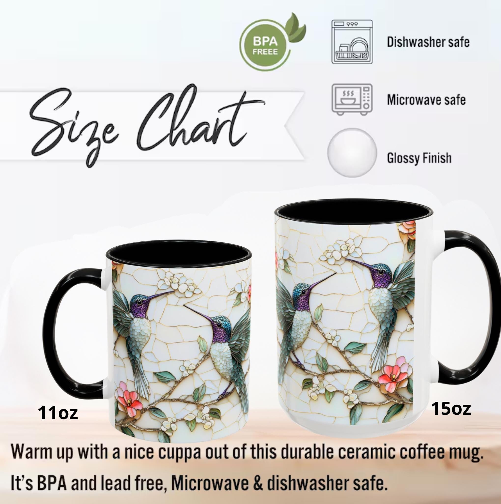 LELORESTORE Floral Hummingbird Stained Glass Style Ceramic Coffee Mug