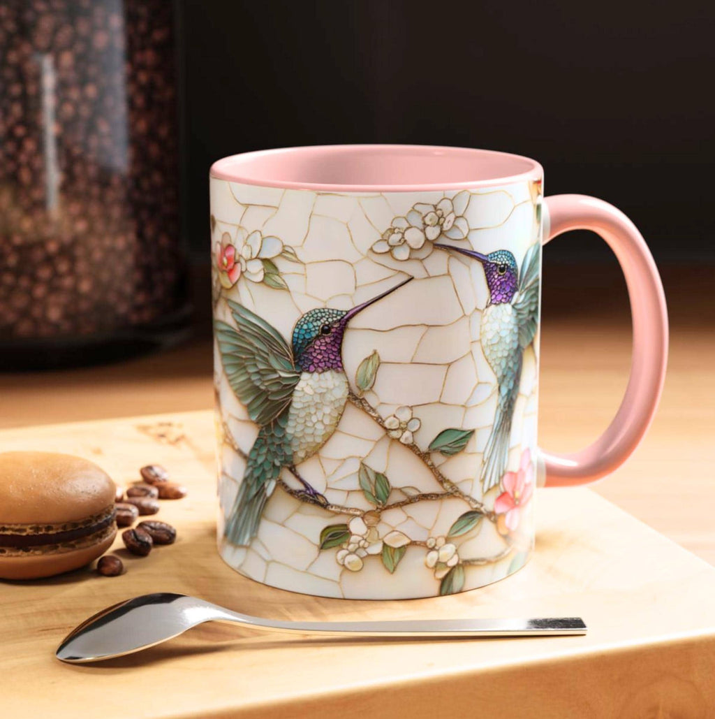 LELORESTORE Floral Hummingbird Stained Glass Style Ceramic Coffee Mug