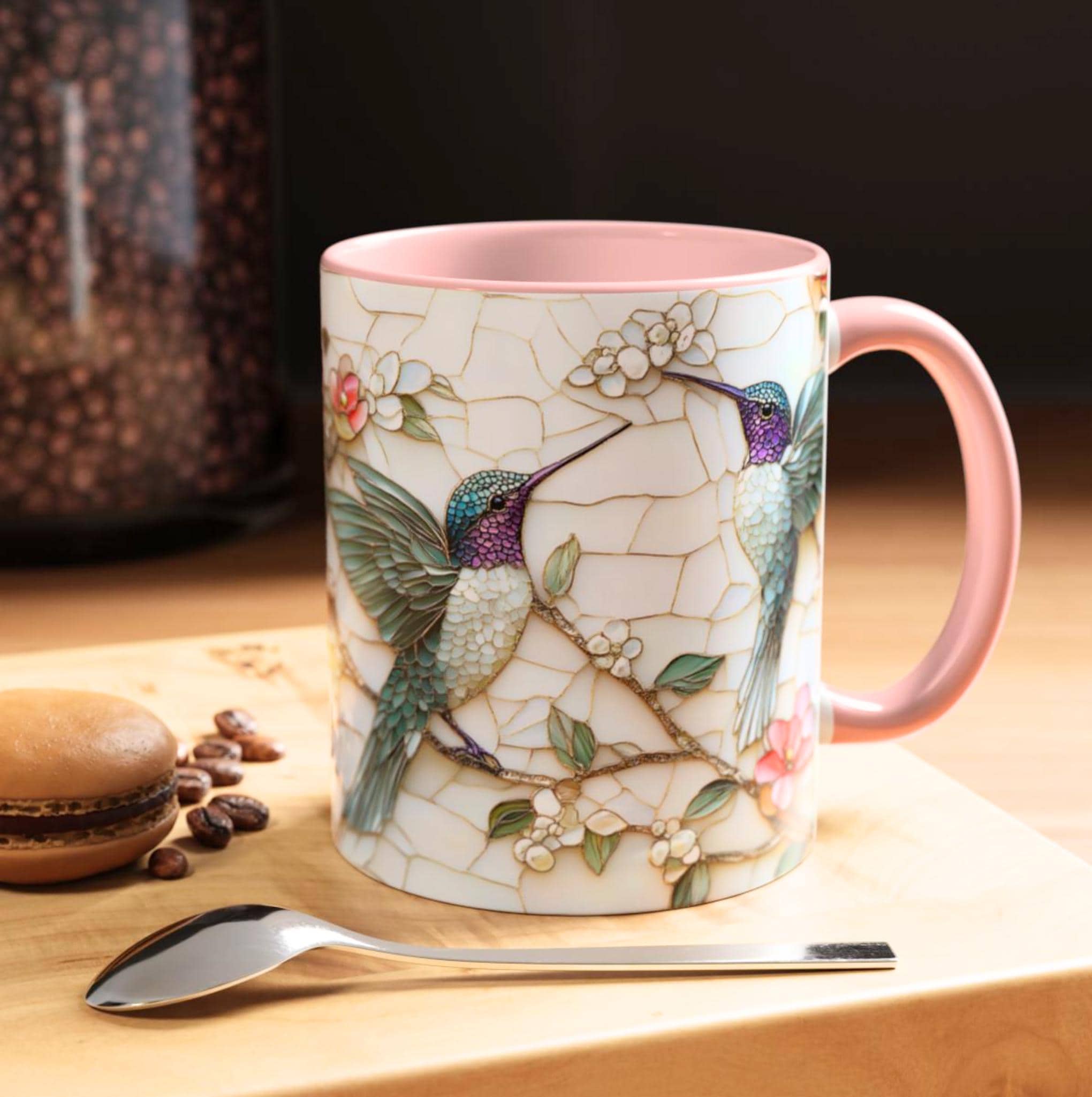 LELORESTORE Floral Hummingbird Stained Glass Style Ceramic Coffee Mug