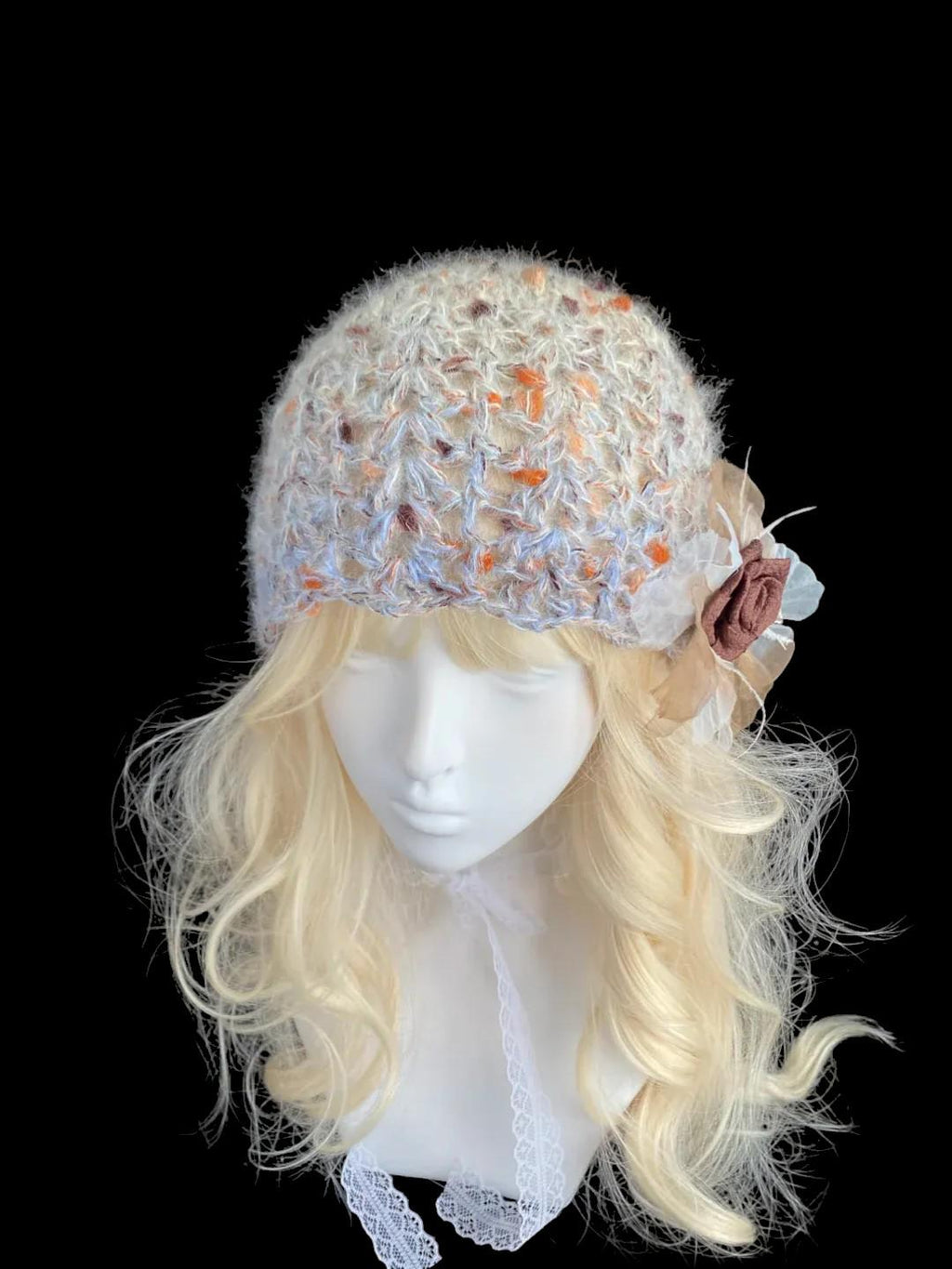 Vintage Rose Crochet Hat with Soft Textural Floral Accent