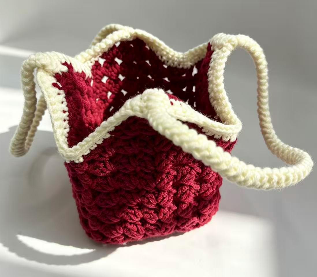 CrochetRecipe Handmade Crochet Farmers Market Bag Tote 10in Chunky Cotton