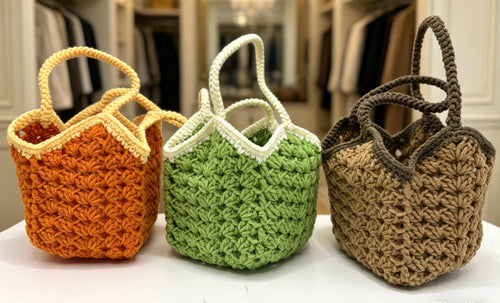 CrochetRecipe Handmade Crochet Farmers Market Bag Tote 10in Chunky Cotton