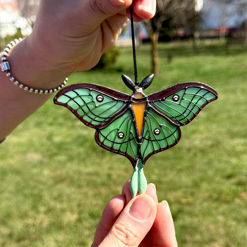 SunStainedGlassUA Spanish Luna Moth Stained Glass Suncatcher Handmade Window Decor