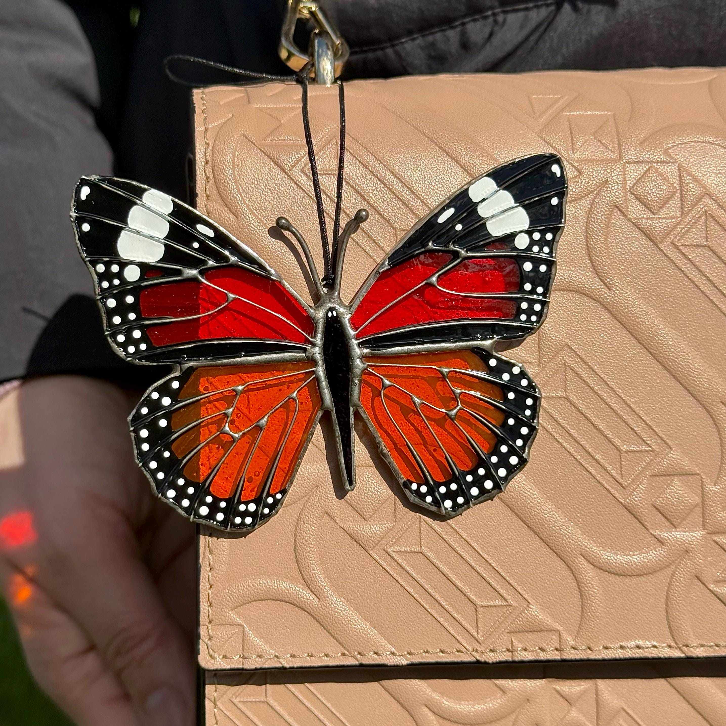 SunStainedGlassUA Miniature Monarch Butterfly Stained Glass Suncatcher Handmade