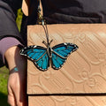 SunStainedGlassUA Mini Blue Morpho Stained Glass Suncatcher