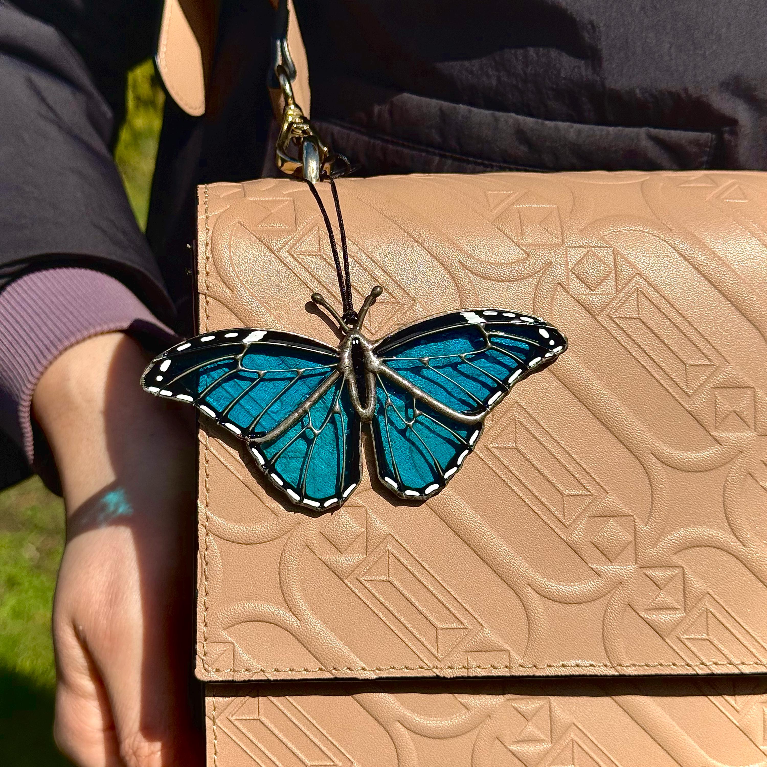 SunStainedGlassUA Mini Blue Morpho Stained Glass Suncatcher
