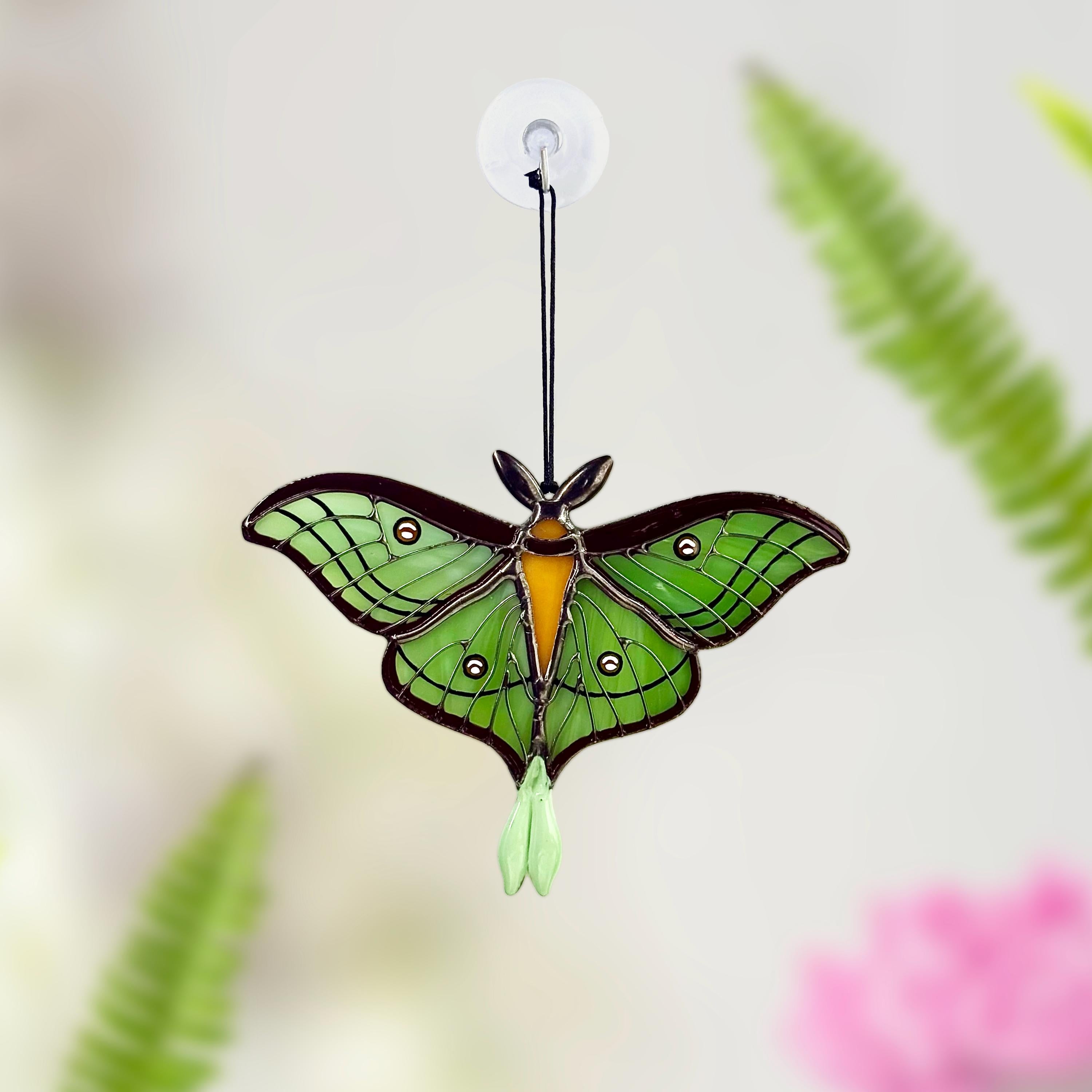 SunStainedGlassUA Mini Spanish Luna Moth Stained Glass Suncatcher 4.2in