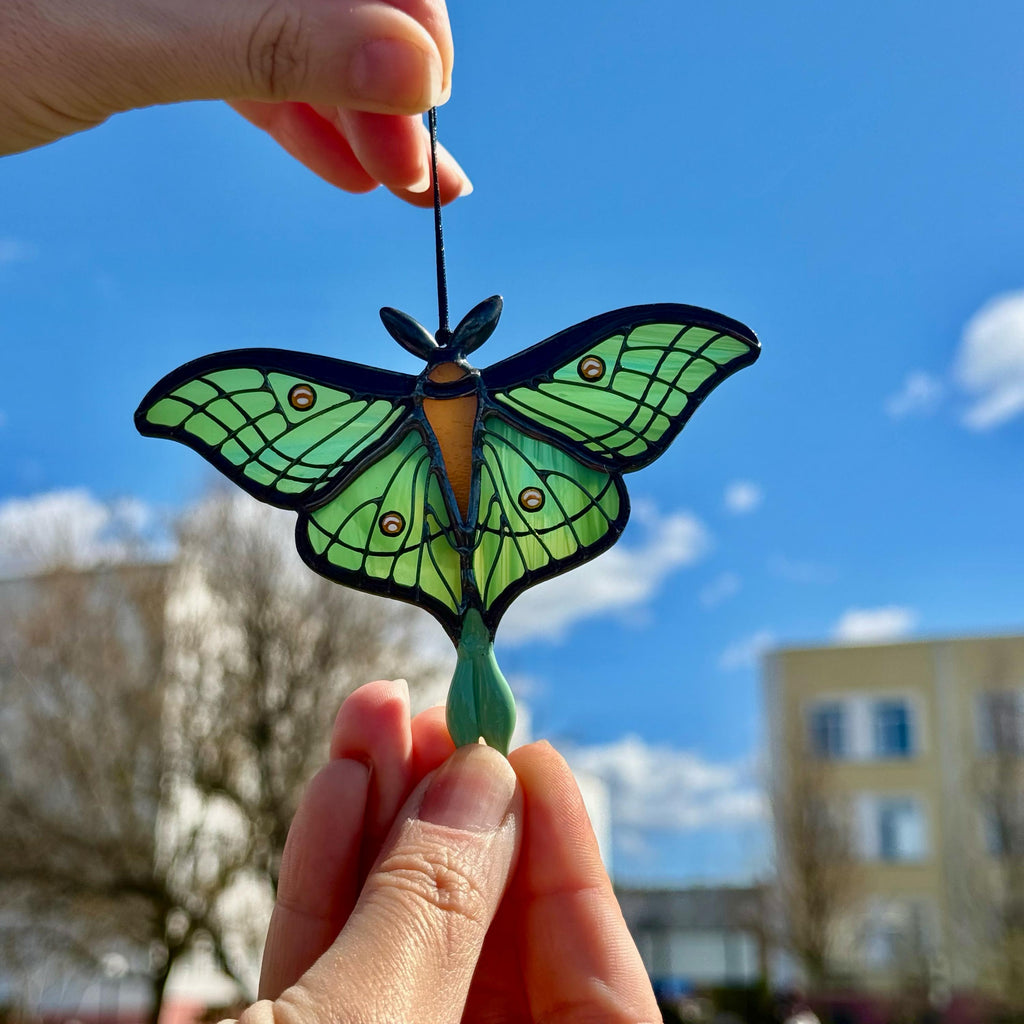 SunStainedGlassUA Spanish Luna Moth Stained Glass Suncatcher Handmade Window Decor