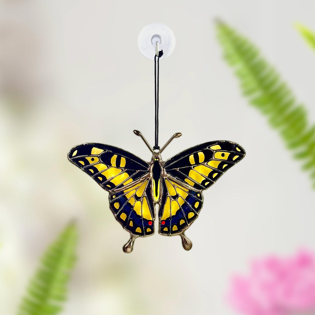 SunStainedGlassUA Mini Yellow Swallowtail Suncatcher