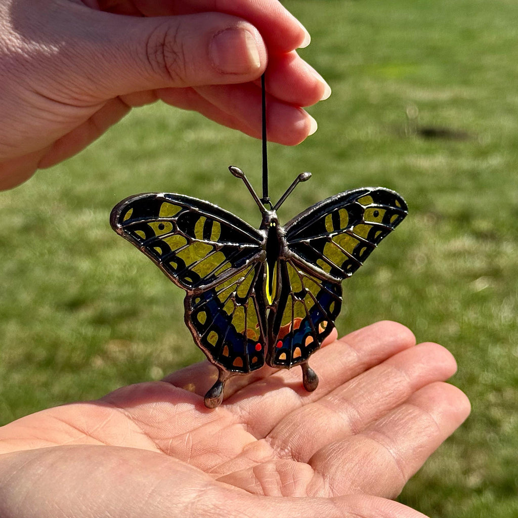 SunStainedGlassUA Mini Yellow Swallowtail Suncatcher