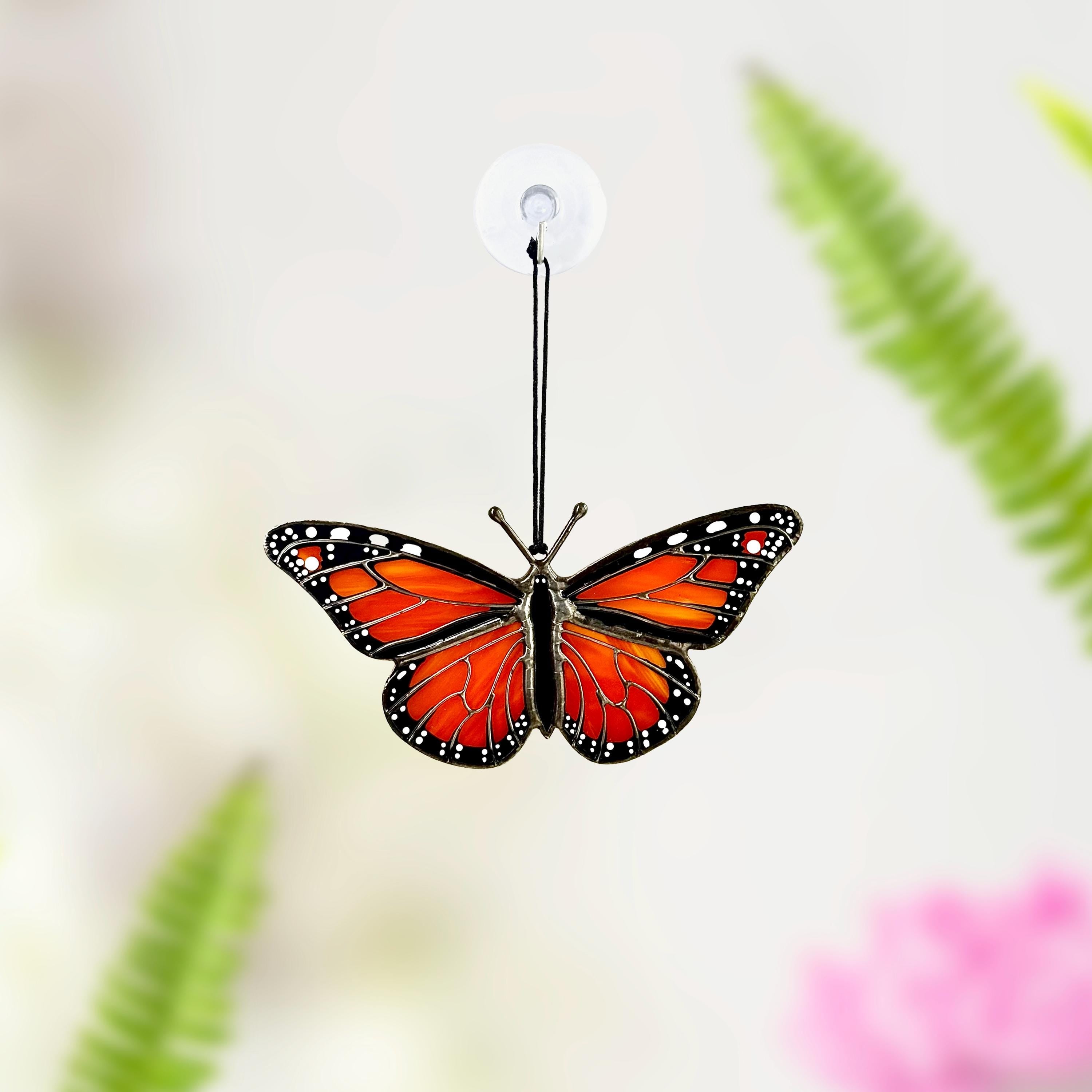 Mini Monarch Butterfly Suncatcher, Stained Glass Car Accessory, Window Hangings, Unique Gift for Mom, Handmade Home Decor, Small Decor