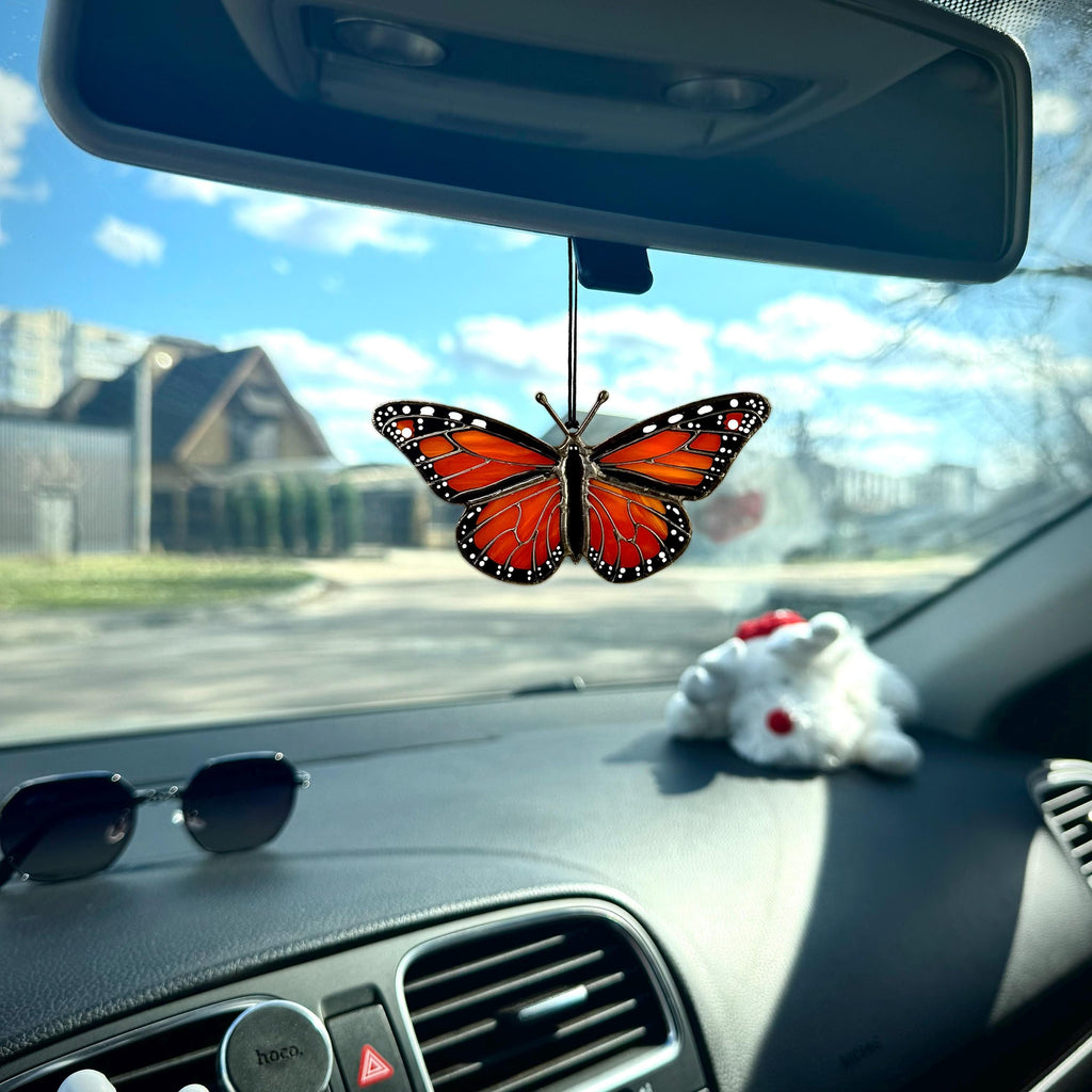 Mini Monarch Butterfly Suncatcher, Stained Glass Car Accessory, Window Hangings, Unique Gift for Mom, Handmade Home Decor, Small Decor