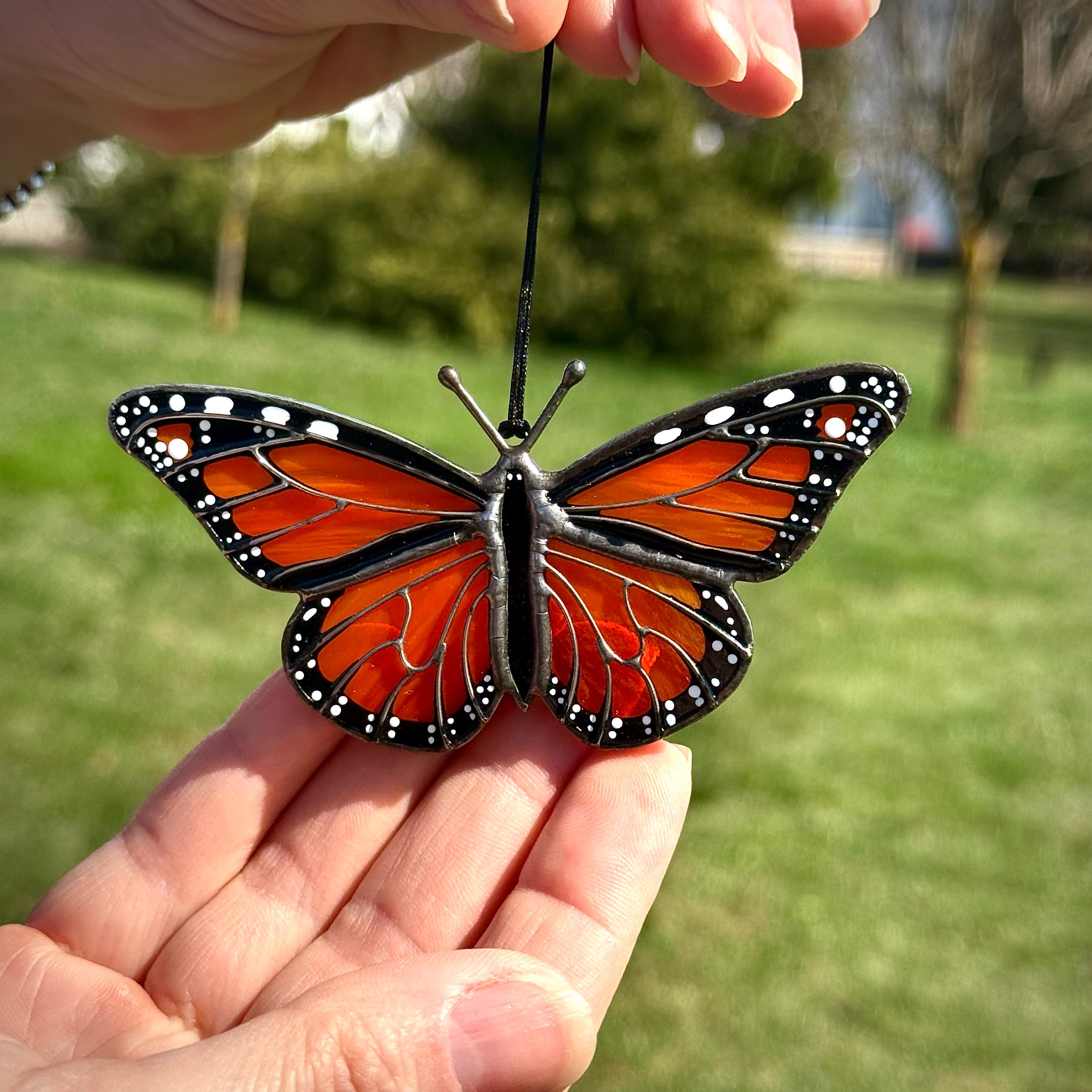Mini Monarch Butterfly Suncatcher, Stained Glass Car Accessory, Window Hangings, Unique Gift for Mom, Handmade Home Decor, Small Decor