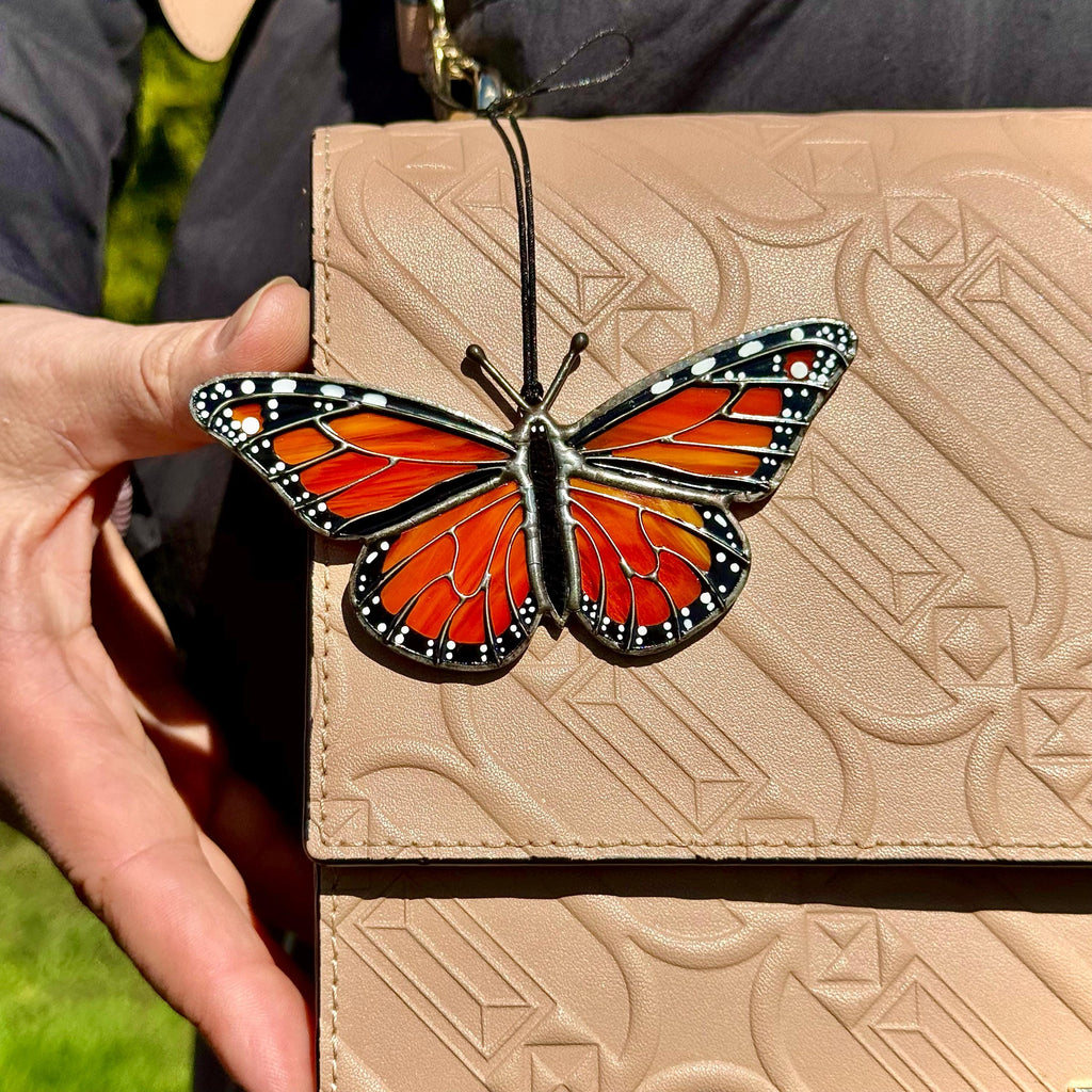 SunStainedGlassUA Mini Monarch Butterfly Handmade Stained Glass Suncatcher