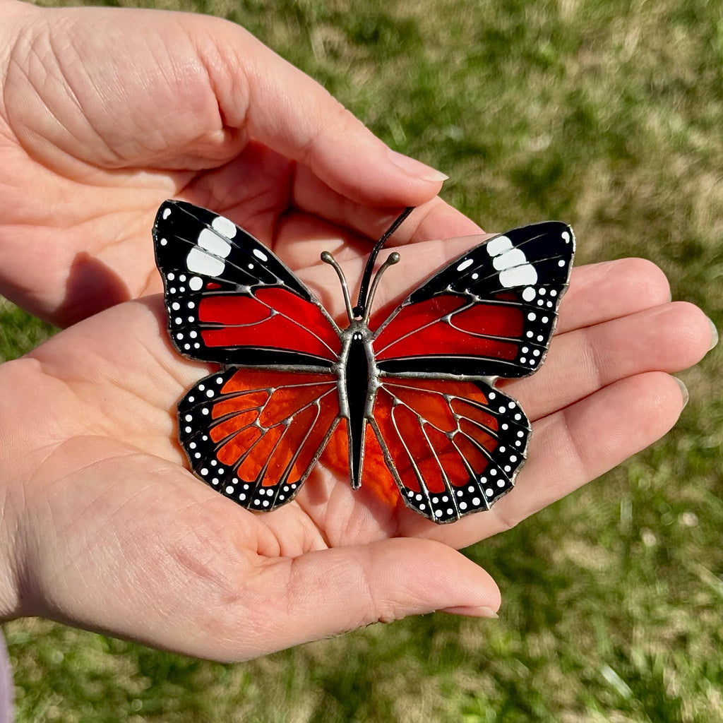 SunStainedGlassUA Miniature Monarch Butterfly Stained Glass Suncatcher Handmade