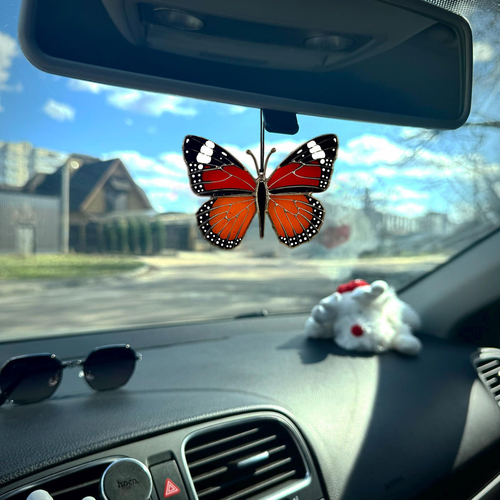 SunStainedGlassUA Miniature Monarch Butterfly Stained Glass Suncatcher Handmade