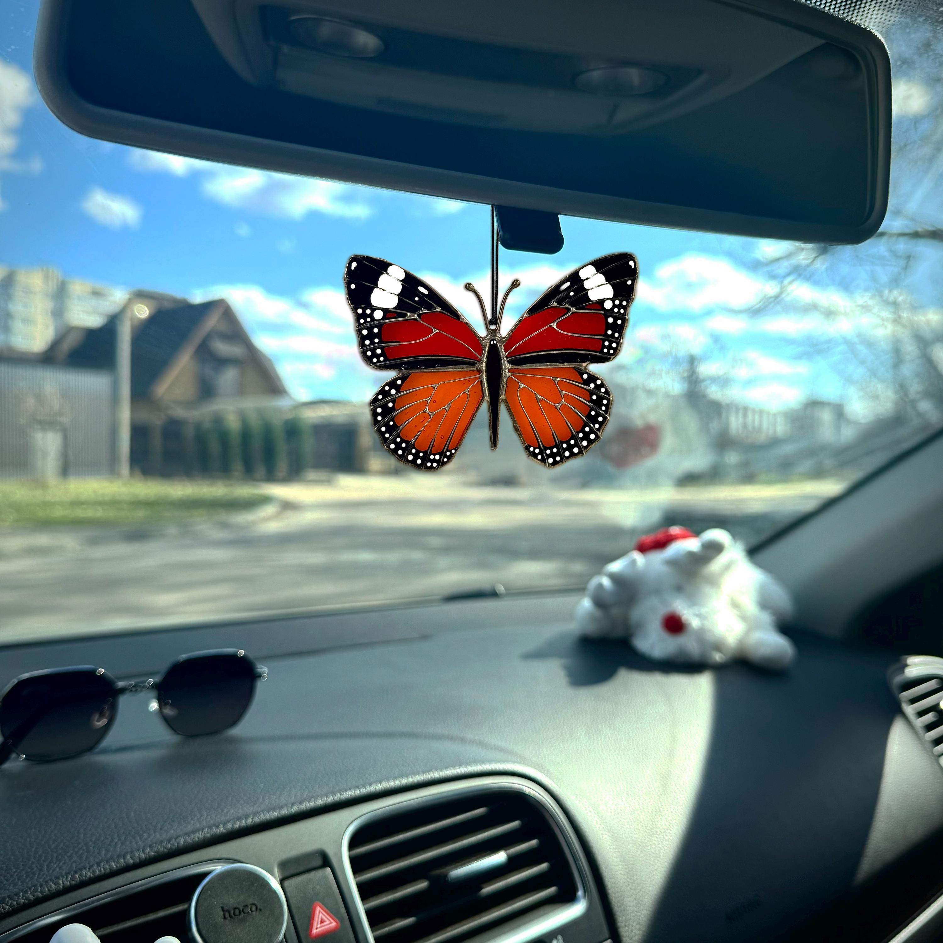 SunStainedGlassUA Miniature Monarch Butterfly Stained Glass Suncatcher Handmade