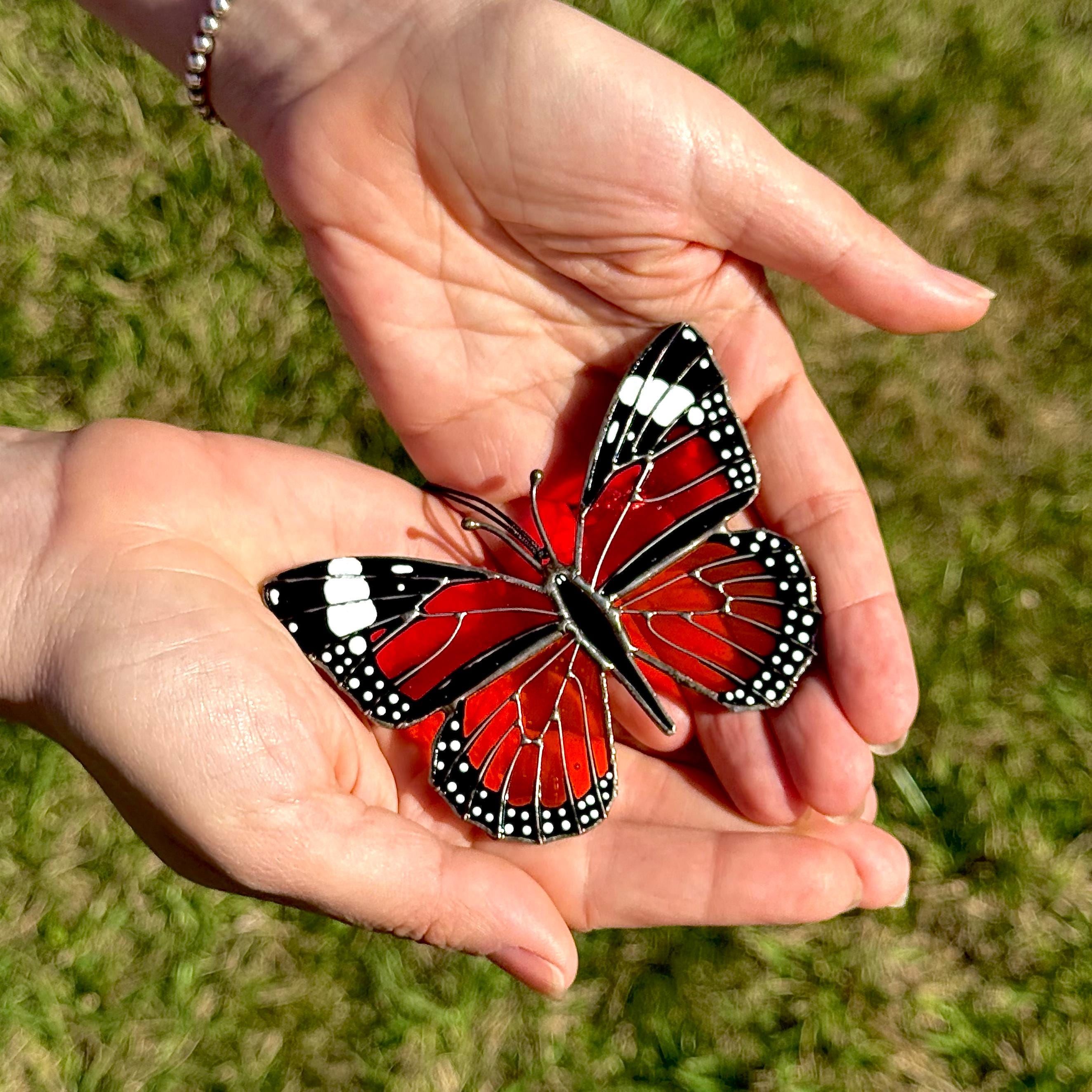 SunStainedGlassUA Miniature Monarch Butterfly Stained Glass Suncatcher Handmade