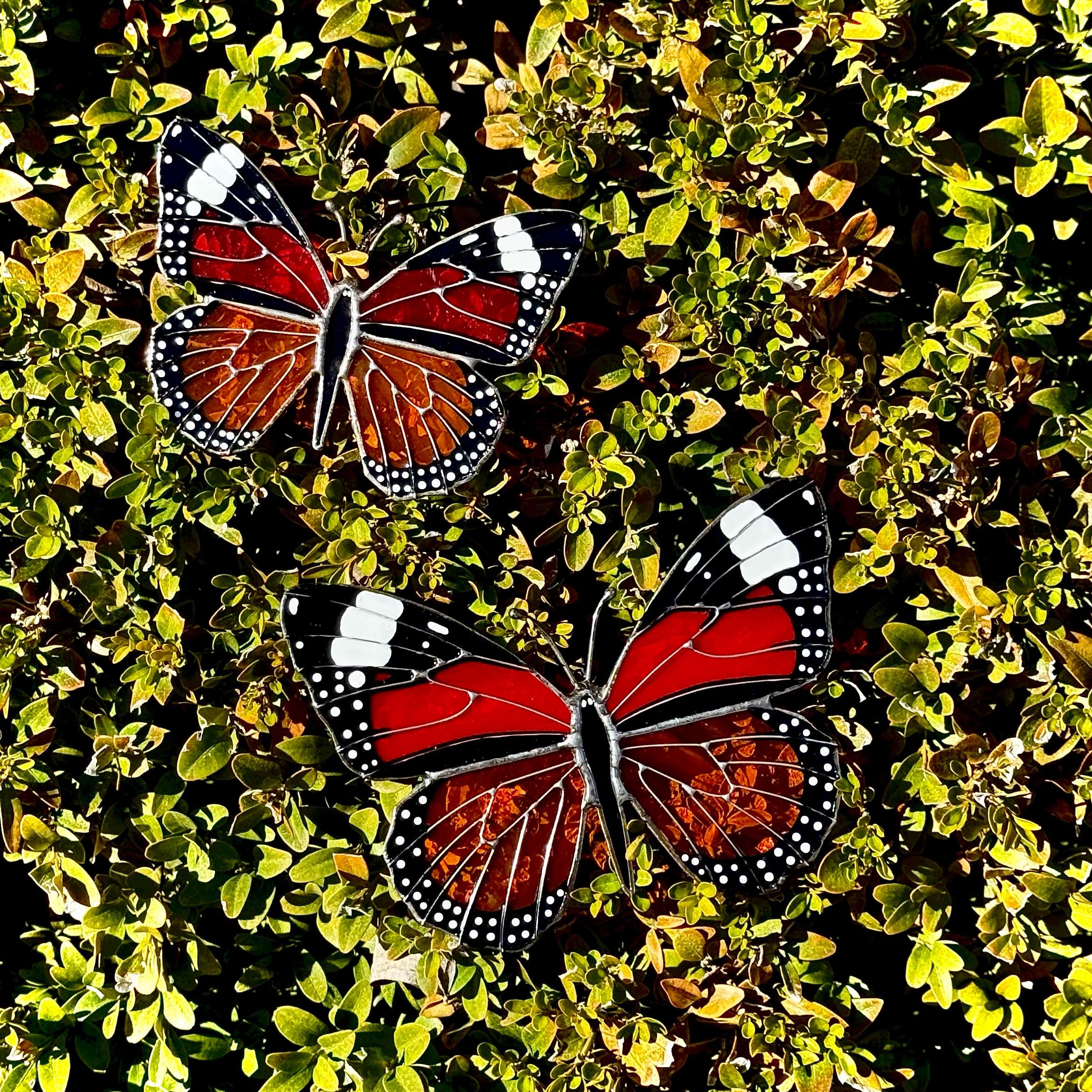 SunStainedGlassUA Miniature Monarch Butterfly Stained Glass Suncatcher Handmade