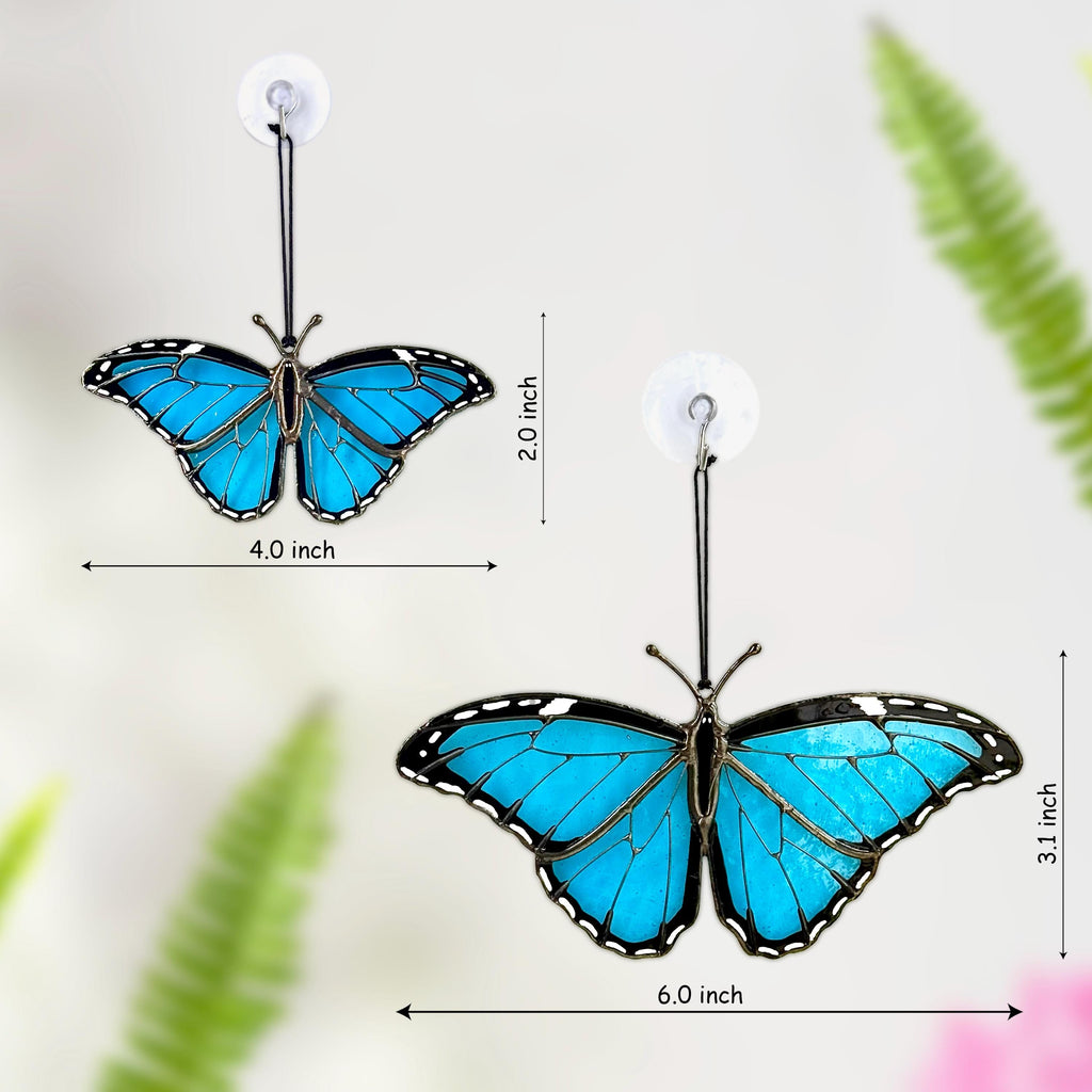 SunStainedGlassUA Mini Blue Morpho Stained Glass Suncatcher