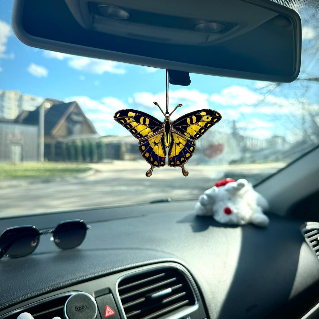 SunStainedGlassUA Mini Yellow Swallowtail Suncatcher