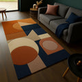 RugverseCreations Hand Tufted Geometric Area Rug Burnt Orange Navy Blue 3D Texture