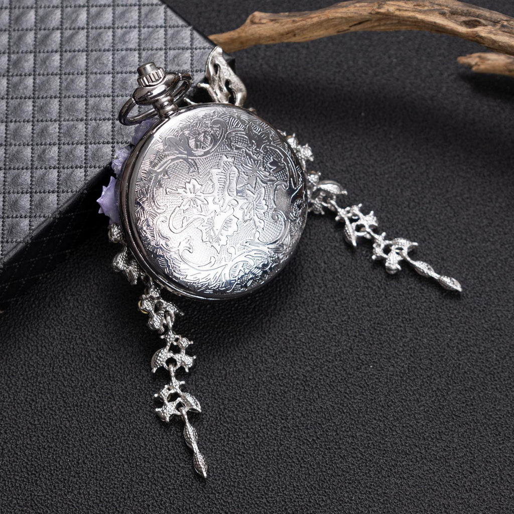Oryeia Handmade Purple Butterfly Specimen Pocket Watch Necklace