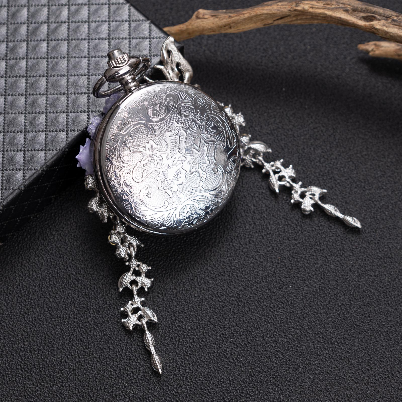 Oryeia Handmade Purple Butterfly Specimen Pocket Watch Necklace