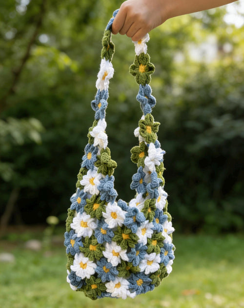 CrochetRecipe Handmade Crochet Flower Lined Tote Floral Granny Square