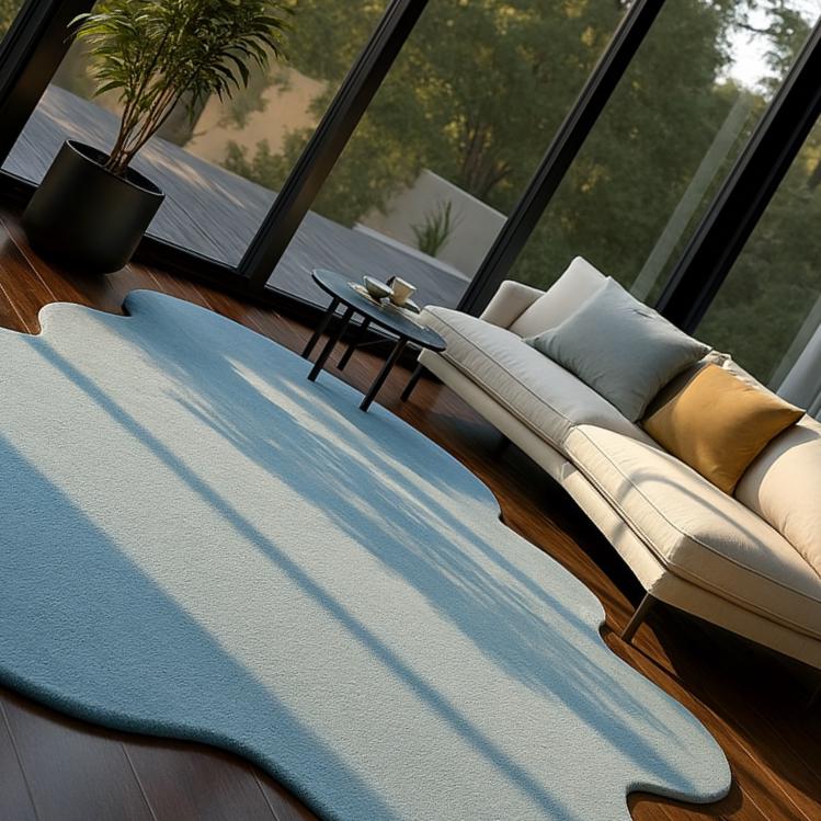 RugverseCreations Modern Blue Abstract Hand Tufted Organic Shape Area Rug