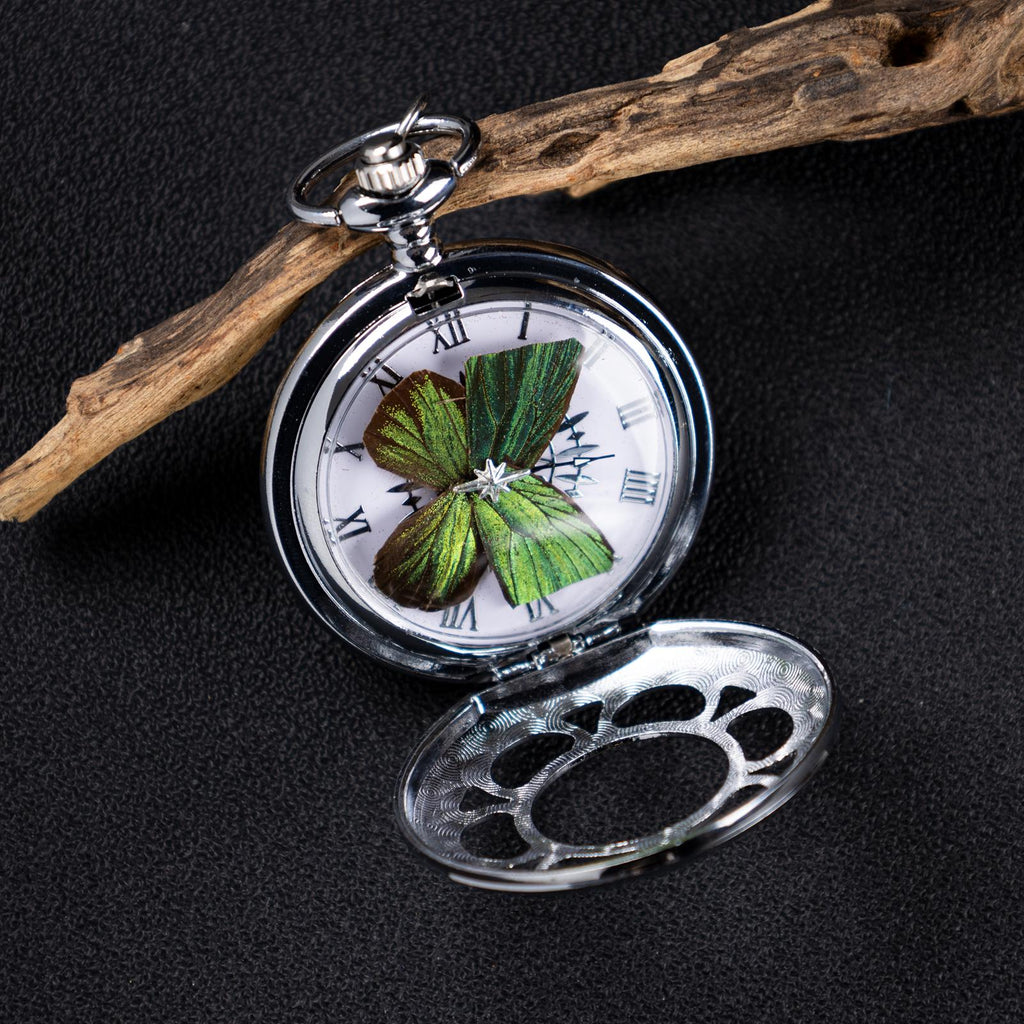 Oryeia Handmade Green Butterfly Specimen Pocket Watch Set With Bracelet