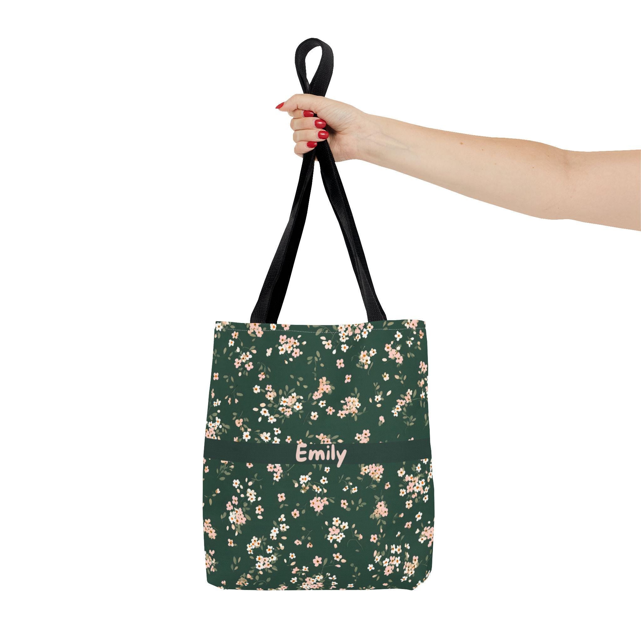 LELORESTORE Custom Name Floral Tote Bag 3 Sizes Green Botanical