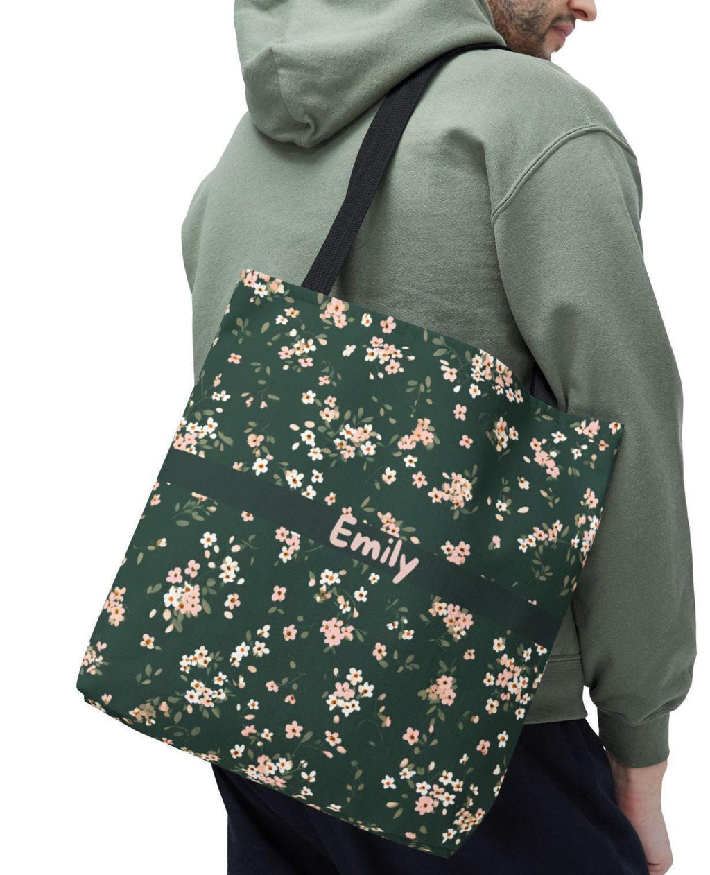 LELORESTORE Custom Name Floral Tote Bag 3 Sizes Green Botanical
