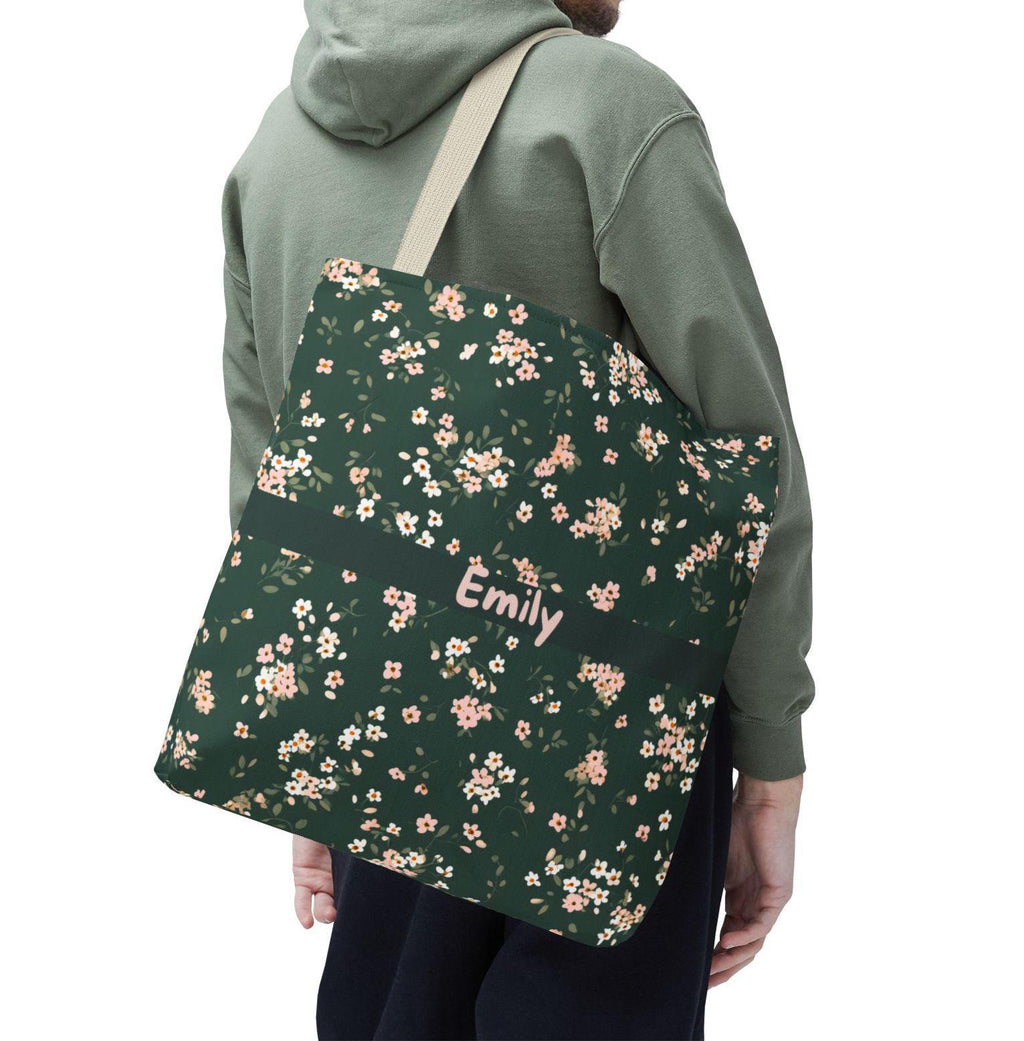 LELORESTORE Custom Name Floral Tote Bag 3 Sizes Green Botanical