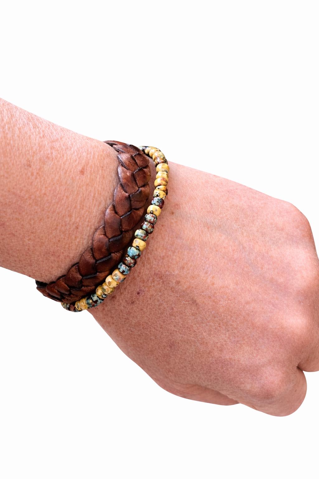 BohoWrapFrancesca Braided Leather and Beaded Bracelet Set with Magnetic Clasp